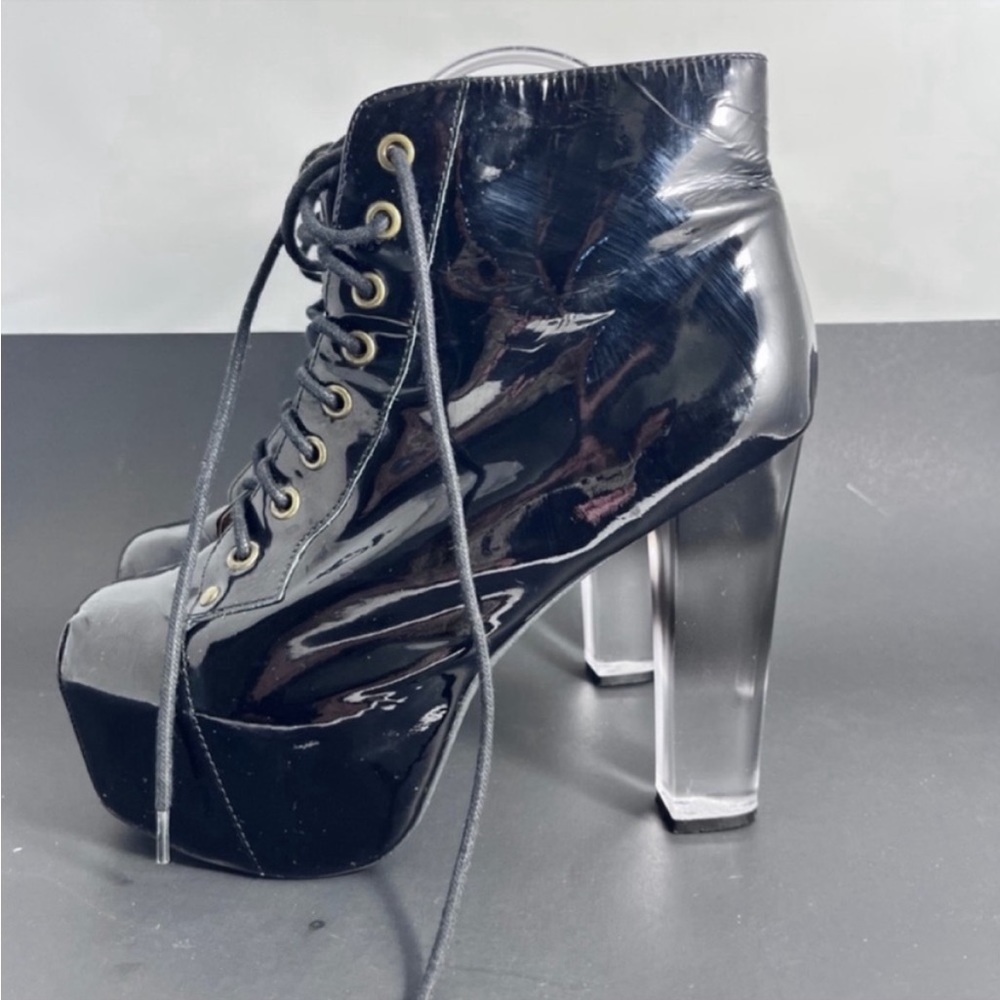 Jeffrey Campbell Black Patent Leather Litas shoes
( after Lita Ford 70’s Band).